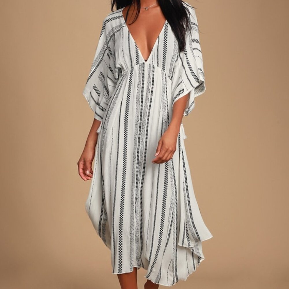 Augas Santas Black and White Striped Swim Cover-Up